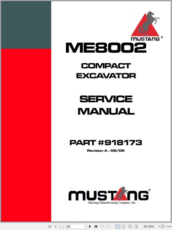 Mustang Excavator ME8002 Service Manual 918173A