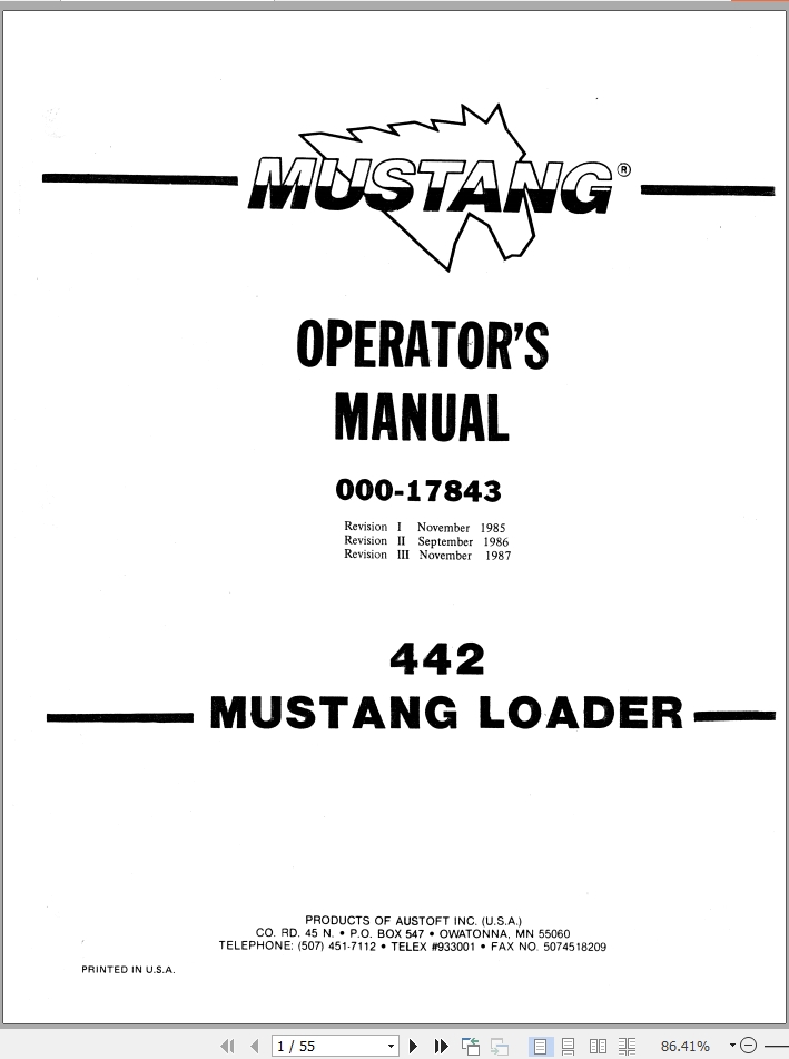 Mustang Loader 442 Operator Manual 000 117843C