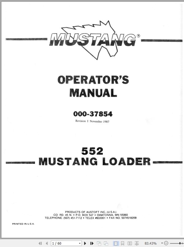 Mustang Loader 552 Operator Manual 000 37854A