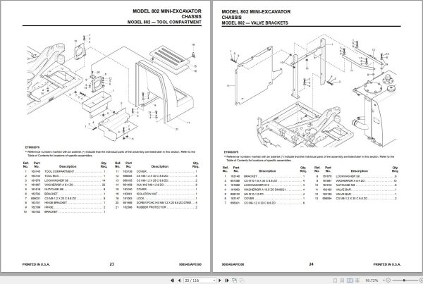 Mustang Mini Excavator 8002 Parts Manual 000 11002A 1