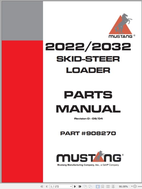 Mustang Skid Steer Loader 2022 2032 Parts Manual 908270D