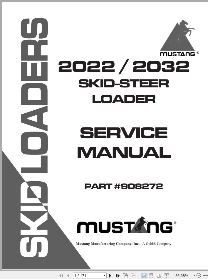 Mustang Skid Steer Loader 2022 2032 Service Manual 908272