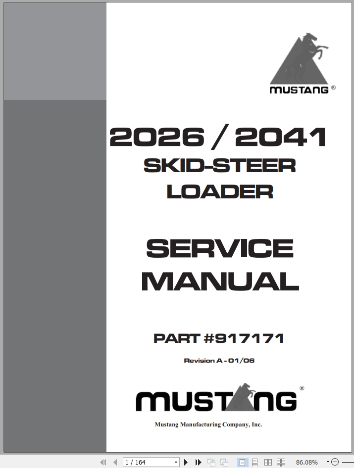 Mustang Skid Steer Loader 2026 2041 Service Manual 917171A