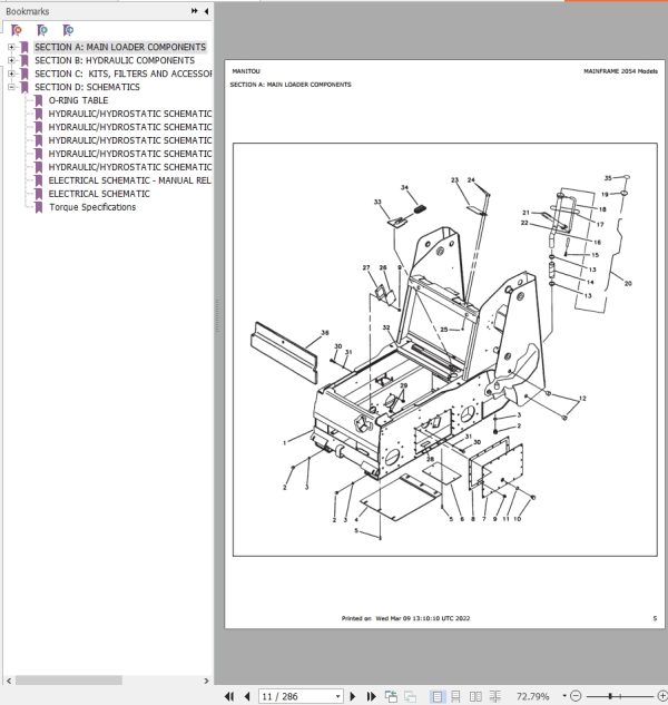 Mustang Skid Steer Loader 2044 2044EU 2054 2054EU Parts Manual