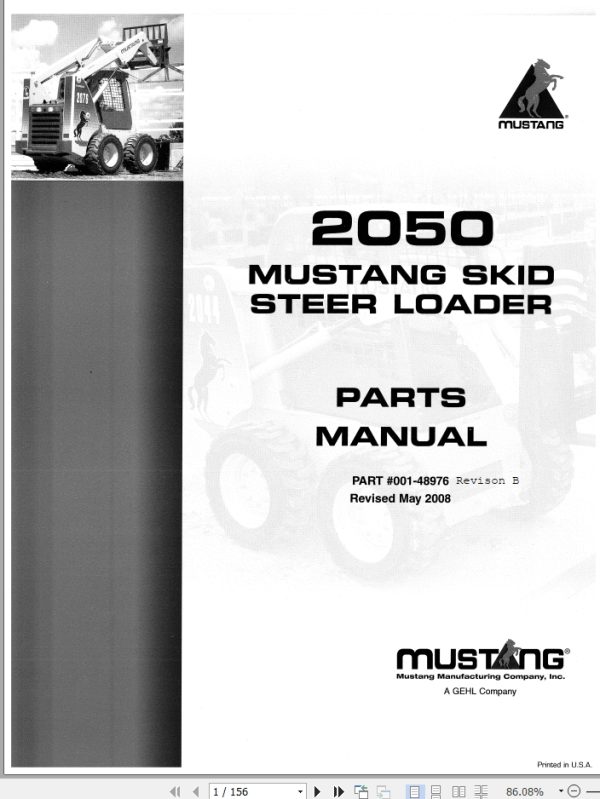 Mustang Skid Steer Loader 2050 Parts Manual 001 48976B