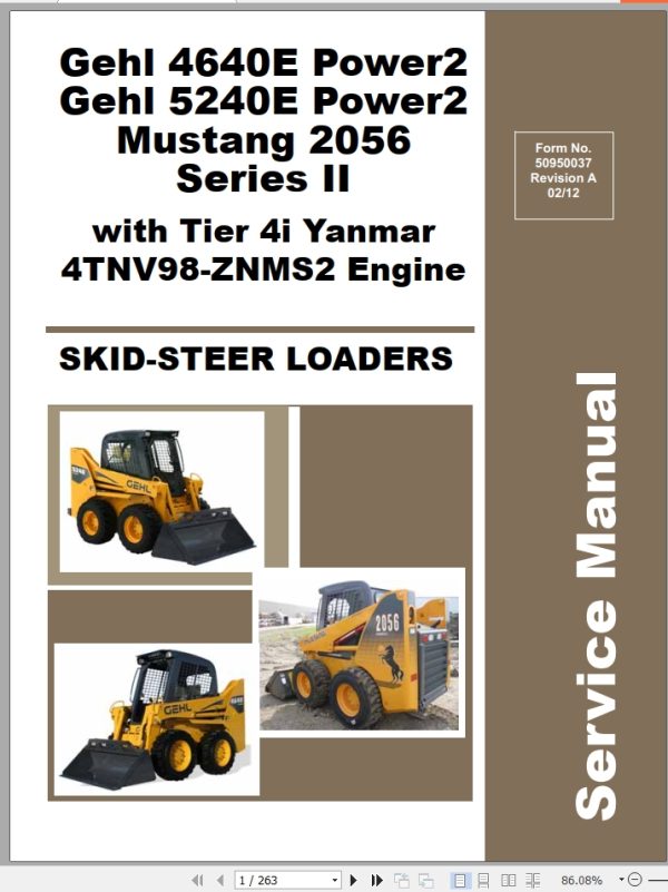 Mustang Skid Steer Loader 2056 Series II Service Manual 50950037A