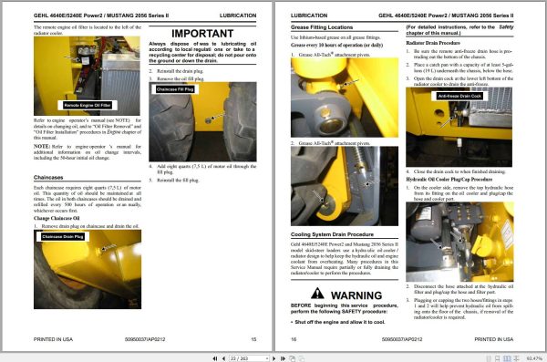 Mustang Skid Steer Loader 2056 Series II Service Manual 50950037A 1