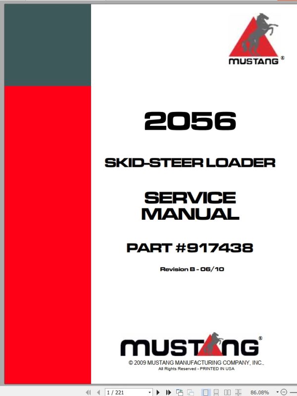 Mustang Skid Steer Loader 2056 Service Manual 917438B