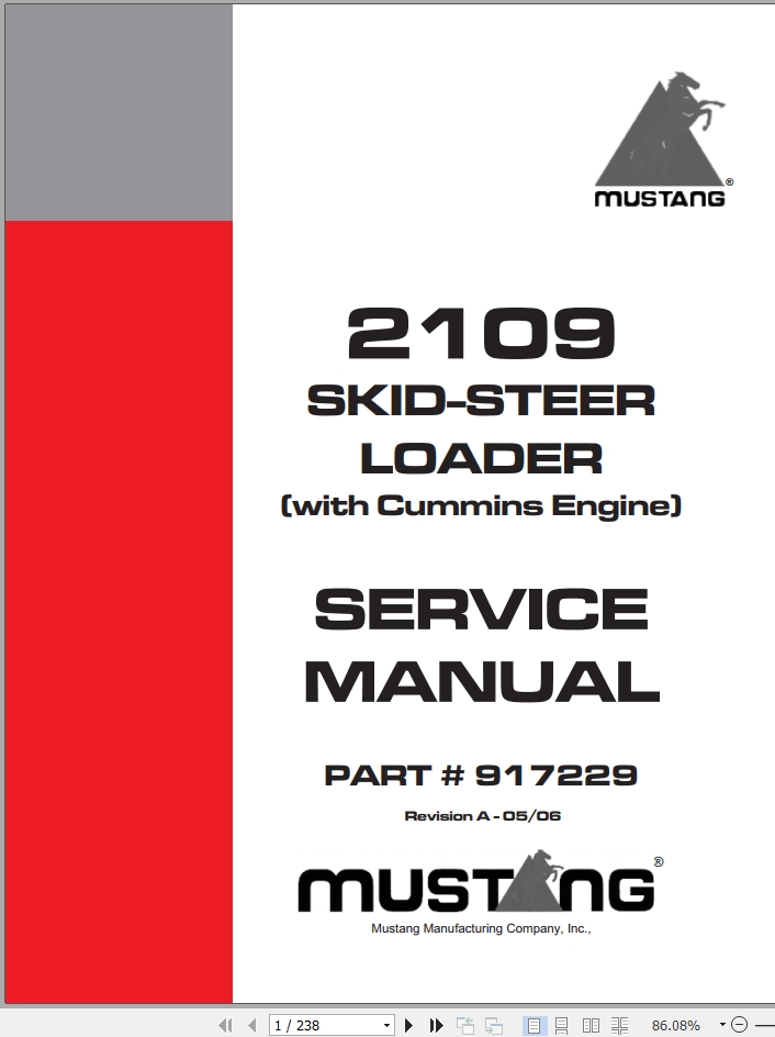 Mustang Skid Steer Loader 2109 Service Manual 917229A