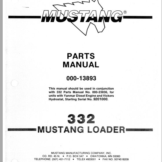 Mustang Skid Steer Loader 320 Parts Manual