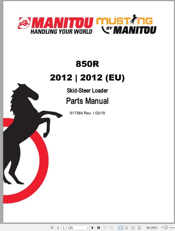 Mustang Skid Steer Loader 850R 2012 EU Parts Manual 917384I