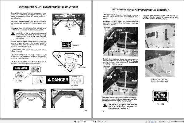 Mustang Skid Steer Loader 921 920 930A Operator Manual 000 59895A 1