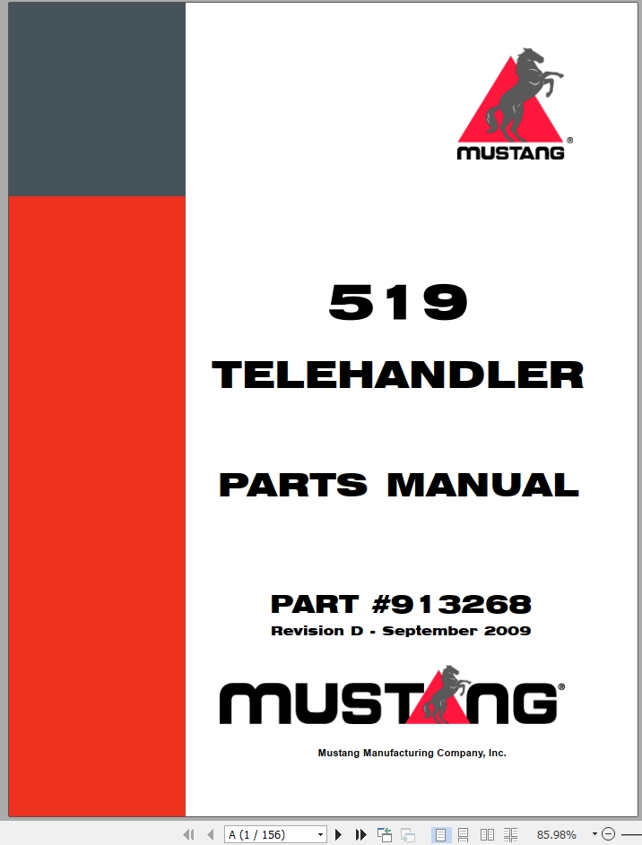 Mustang Telehandler 519 Parts Manual
