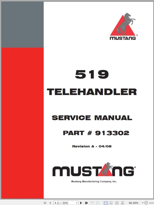 Mustang Telehandler 519 Service Manual 913302A