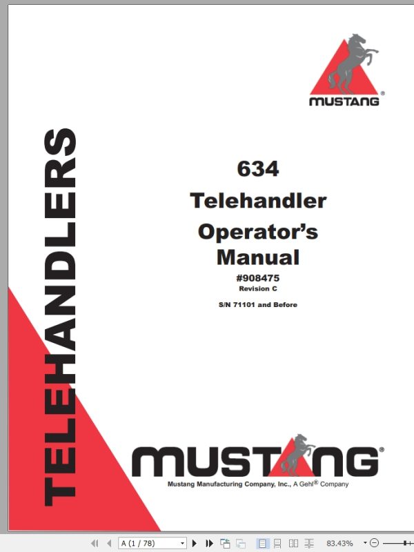 Mustang Telehandler 634 Operator Manual