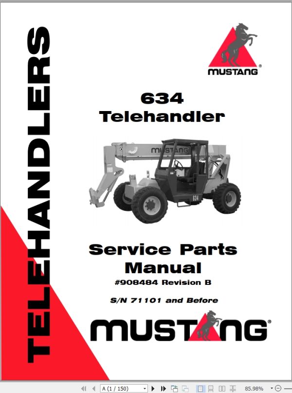Mustang Telehandler 634 Parts Manual 908484B