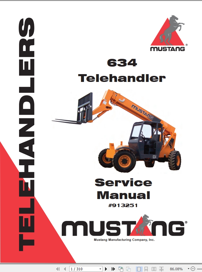 Mustang Telehandler 634 Service Manual 913251