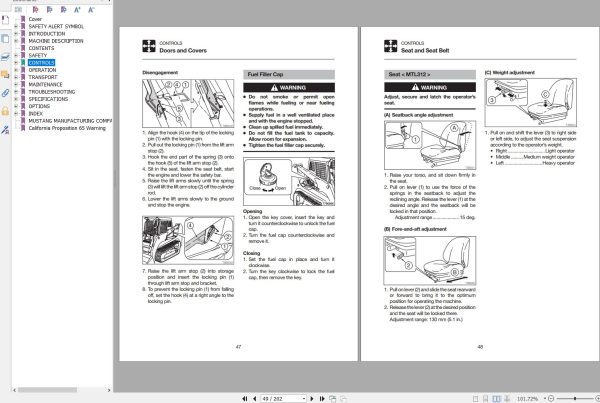 Mustang Track Loader MTL312 MTL316 MTL320 MTL325 Operator Manual 917300E 1