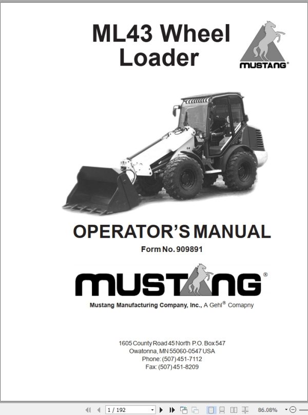 Mustang Wheel Loader ML43 Operator Manual 909891A
