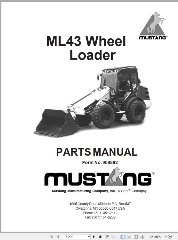 Mustang Wheel Loader ML43 Parts Manual 909892