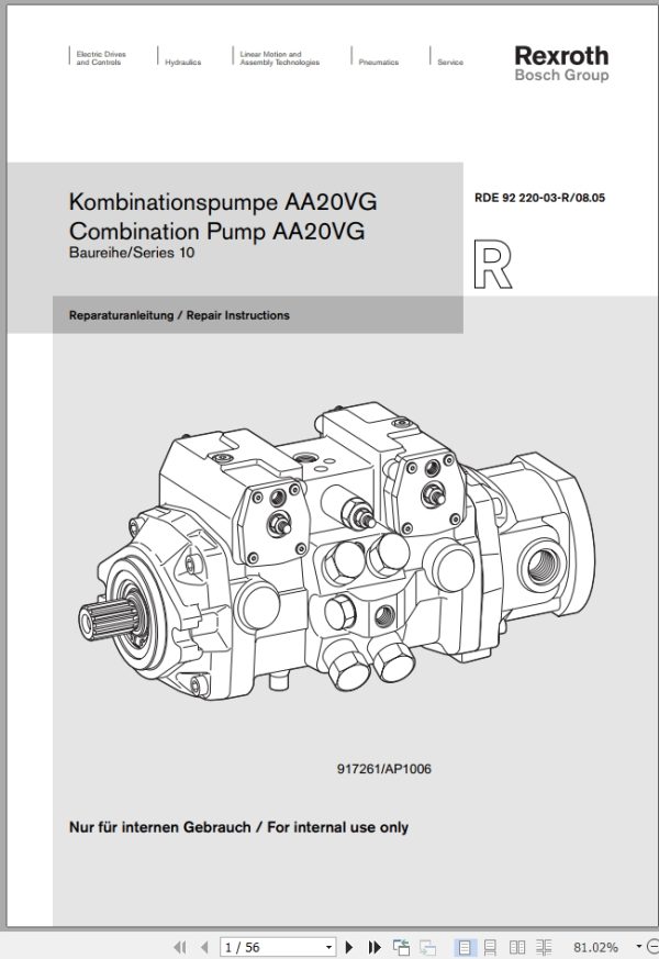 Rexroth Combination Pump Series 10 AA20VG Repair Manual 917261