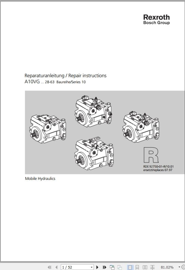 Rexroth Pump A10VG Pump Service Manual 915170