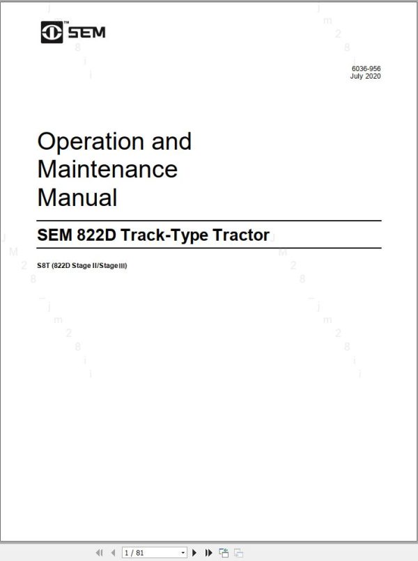 SEM Track Type Tractor 822D Operation and Maintenance Manual 6036 956 14db9b01aee422703