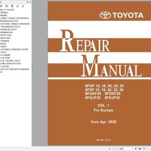 Toyota Forklift 8FGF15 to 8FDJF35 Repair Manual CE131