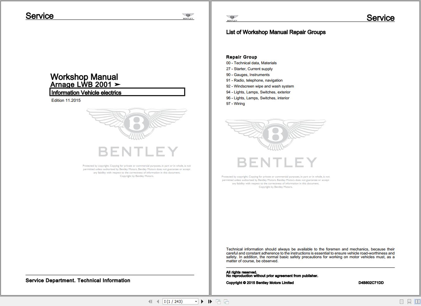 004 Bentley Arnage 2000 2002 Workshop Manual Eletrical Schematic