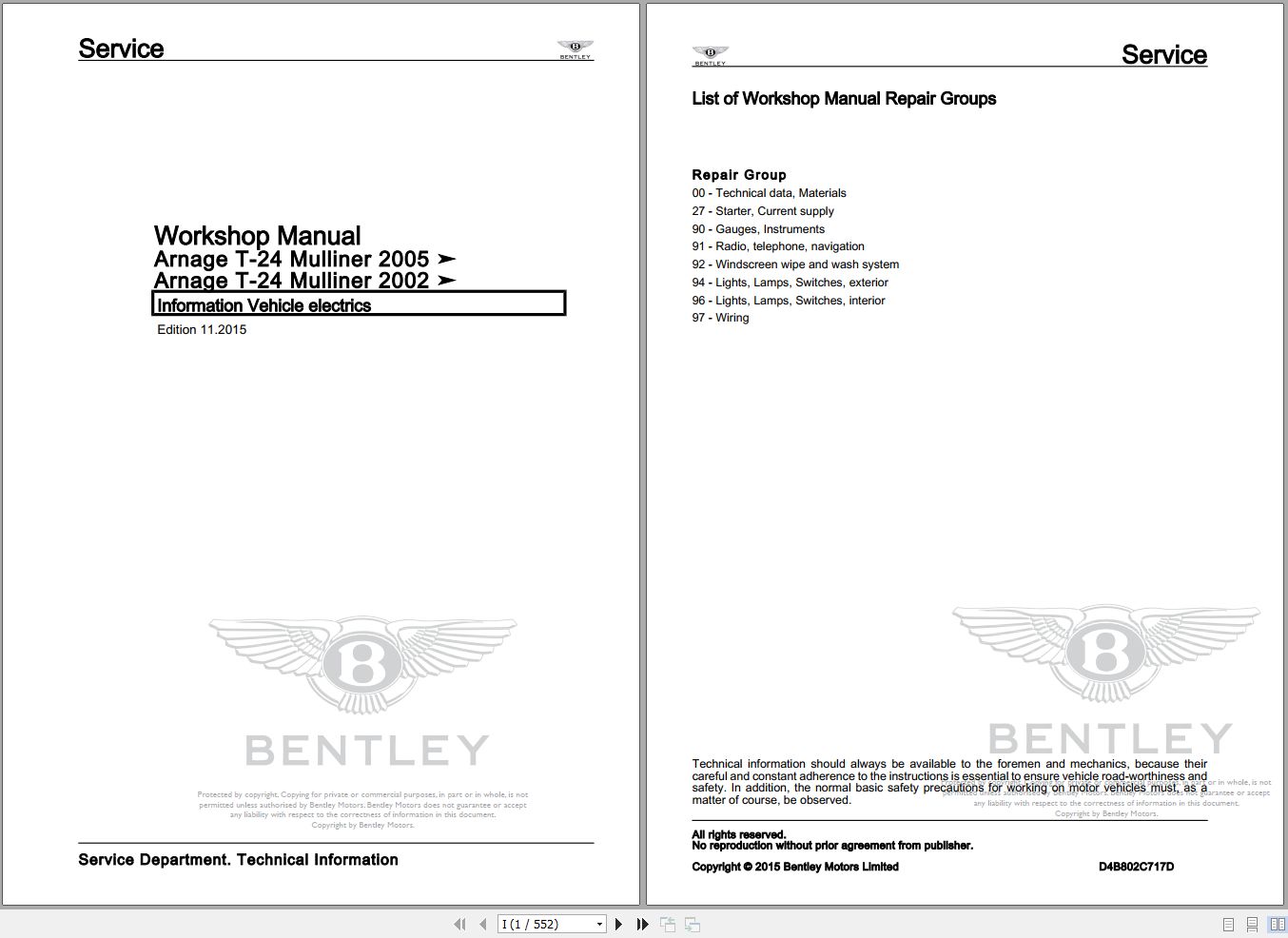 006 Bentley Arnage 2002 2005 Workshop Manual Eletrical Schematic