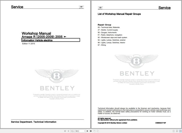 008 Bentley Arnage 2005 2006 Workshop Manual Eletrical Schematic