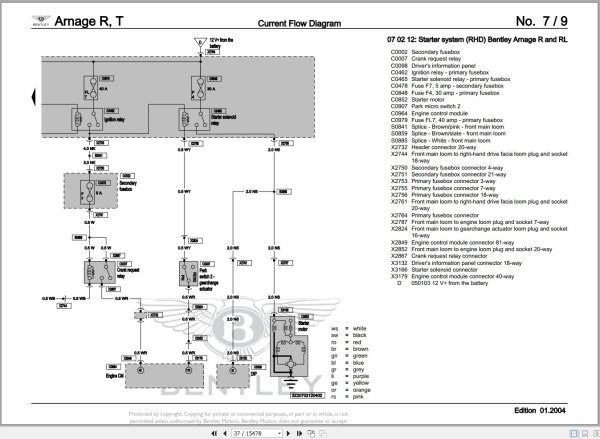 008 Bentley Arnage 2005 2006 Workshop Manual Eletrical Schematic 2