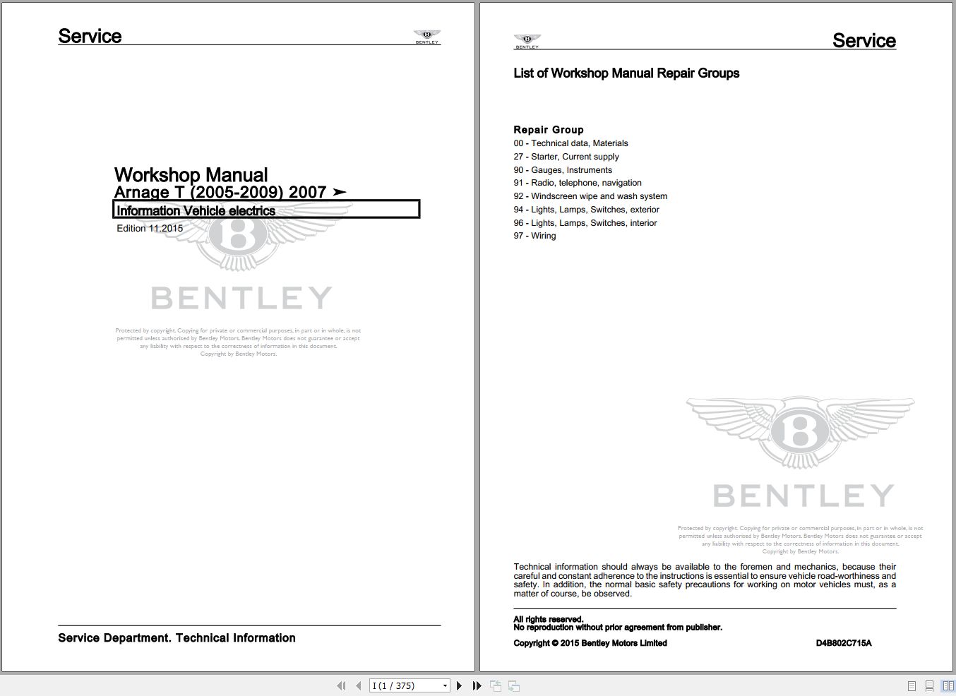 011 Bentley Arnage 2009 Workshop Manual Eletrical Schematic