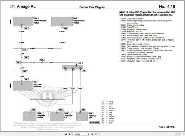 011 Bentley Arnage 2009 Workshop Manual Eletrical Schematic 2