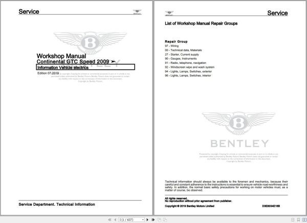 046 Bentley Continental GTC Speed 2009 2011 Workshop Manual Eletrical Schematic