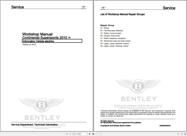 051 Bentley Continental Supersports GT 2010 2012 Workshop Manual Eletrical Schematic