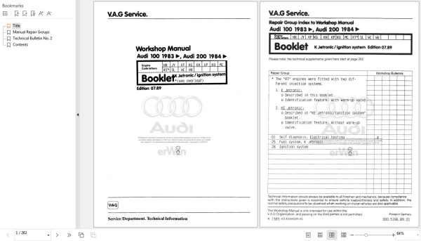 Audi 200 1983 1991 200 Avant 44 447 448 Workshop Manual