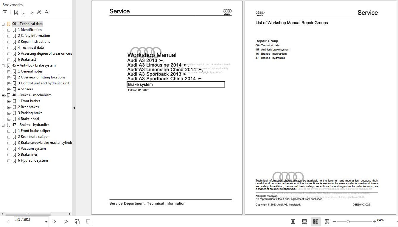 Audi A3 2013 2019 8VM 8VA 8VS 8V7 8V1 85S 85A 8VK 85M 85F Workshop Manual