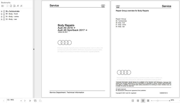Audi A5 2020 2023 F5E F5F F5P Workshop Manual