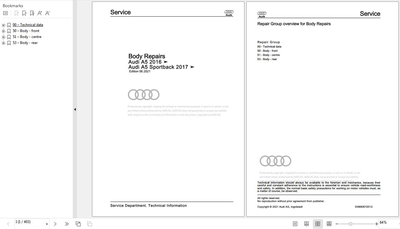 Audi A5 2020 2023 F5E F5F F5P Workshop Manual