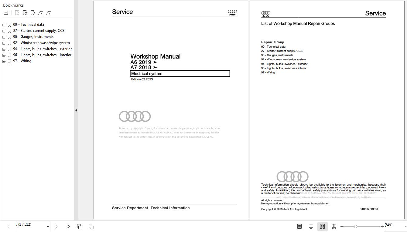 Audi A6 2018 2023 4AH Workshop Manual