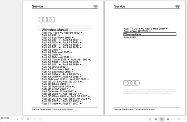 Audi TT 2015 2023 FV FV3 FV9 FVP FVR8S Workshop Manual