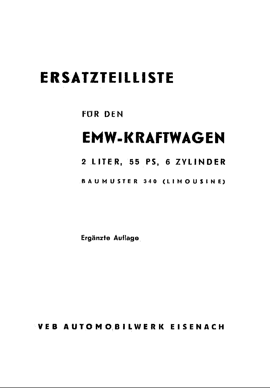 BMW 340 LIMO 1949 1955 Parts Catalog DE 1