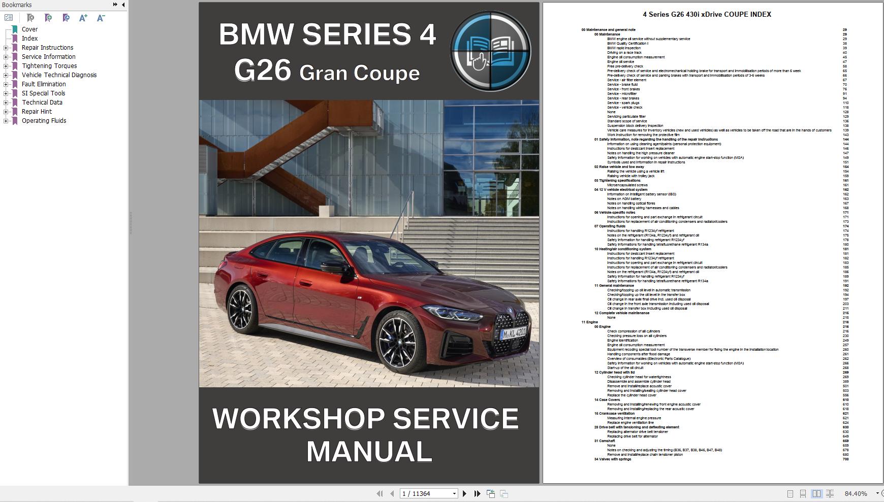 BMW 4 Series G26 430i xDrive COUPE Diagrams Service Repair Manual