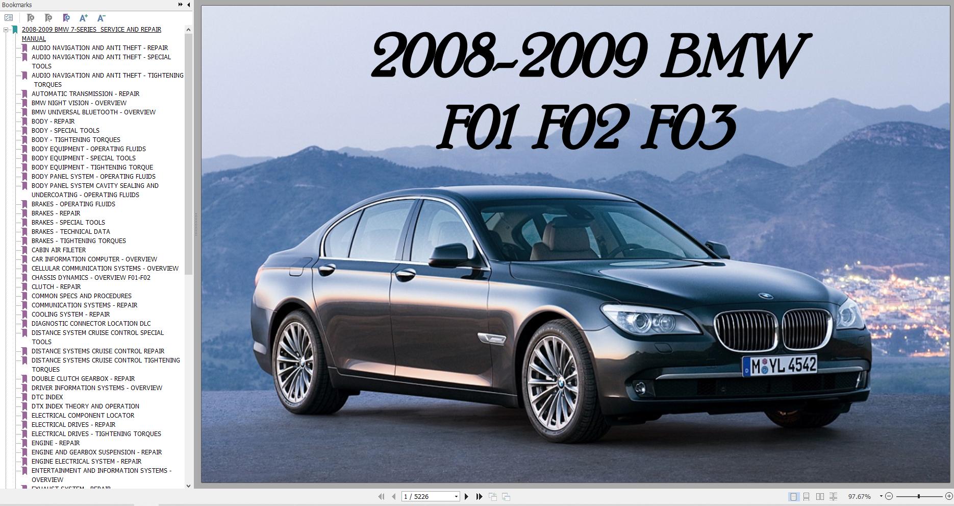 BMW 7 SERIES F01 F02 F03 2008 2009 Diagrams Service Repair Manual