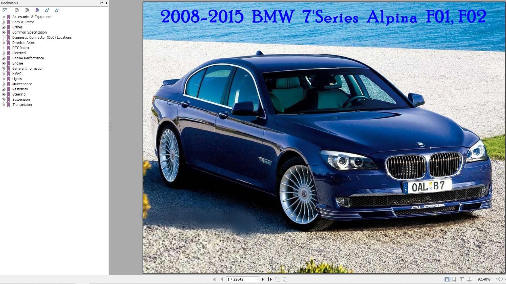 BMW 7 Series Alpina F01 F02 2008 2015 Diagrams Service Repair Manual