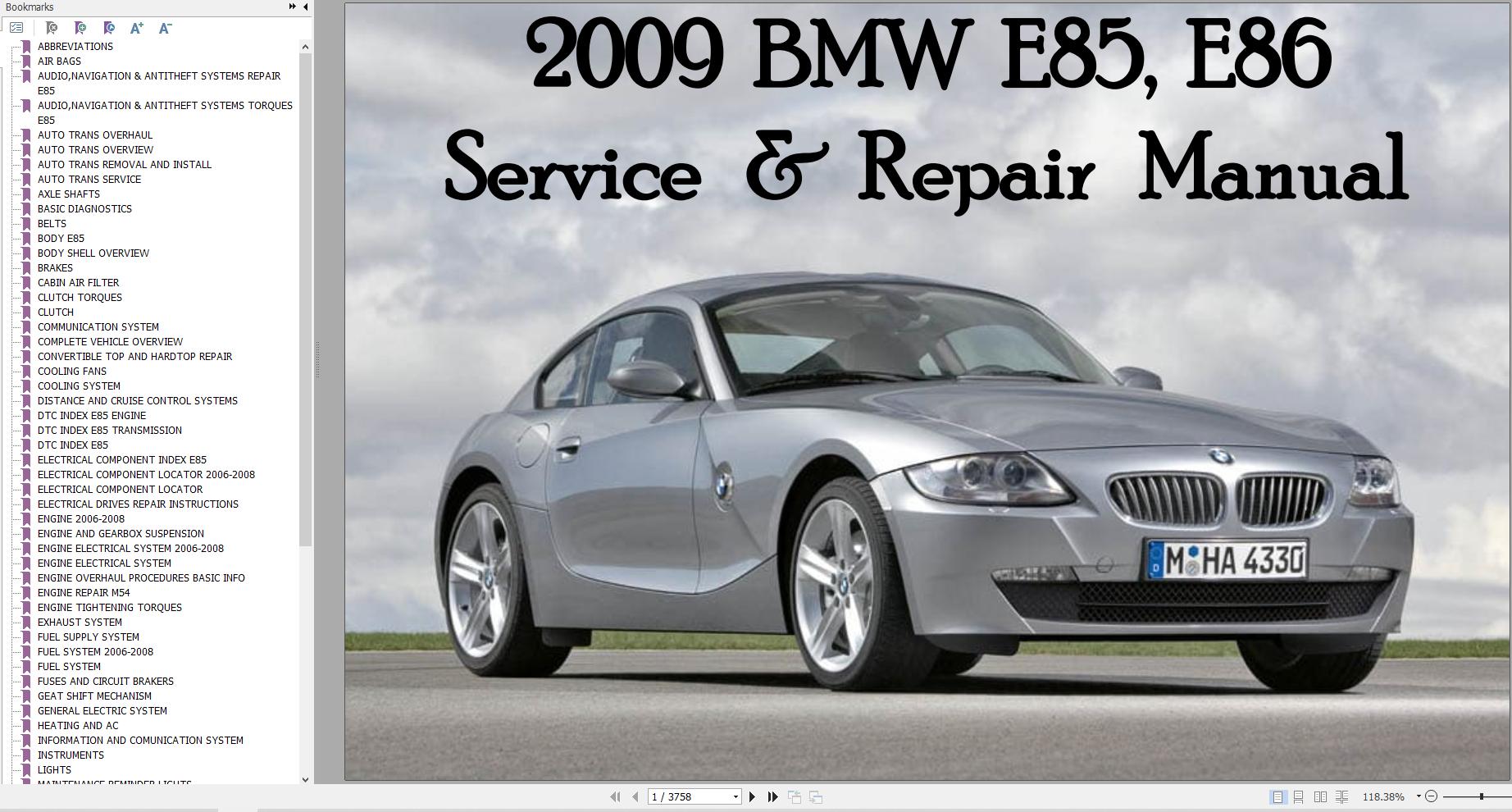 BMW E85 E86 Z4 2002 2008 Diagram Service Repair Manual