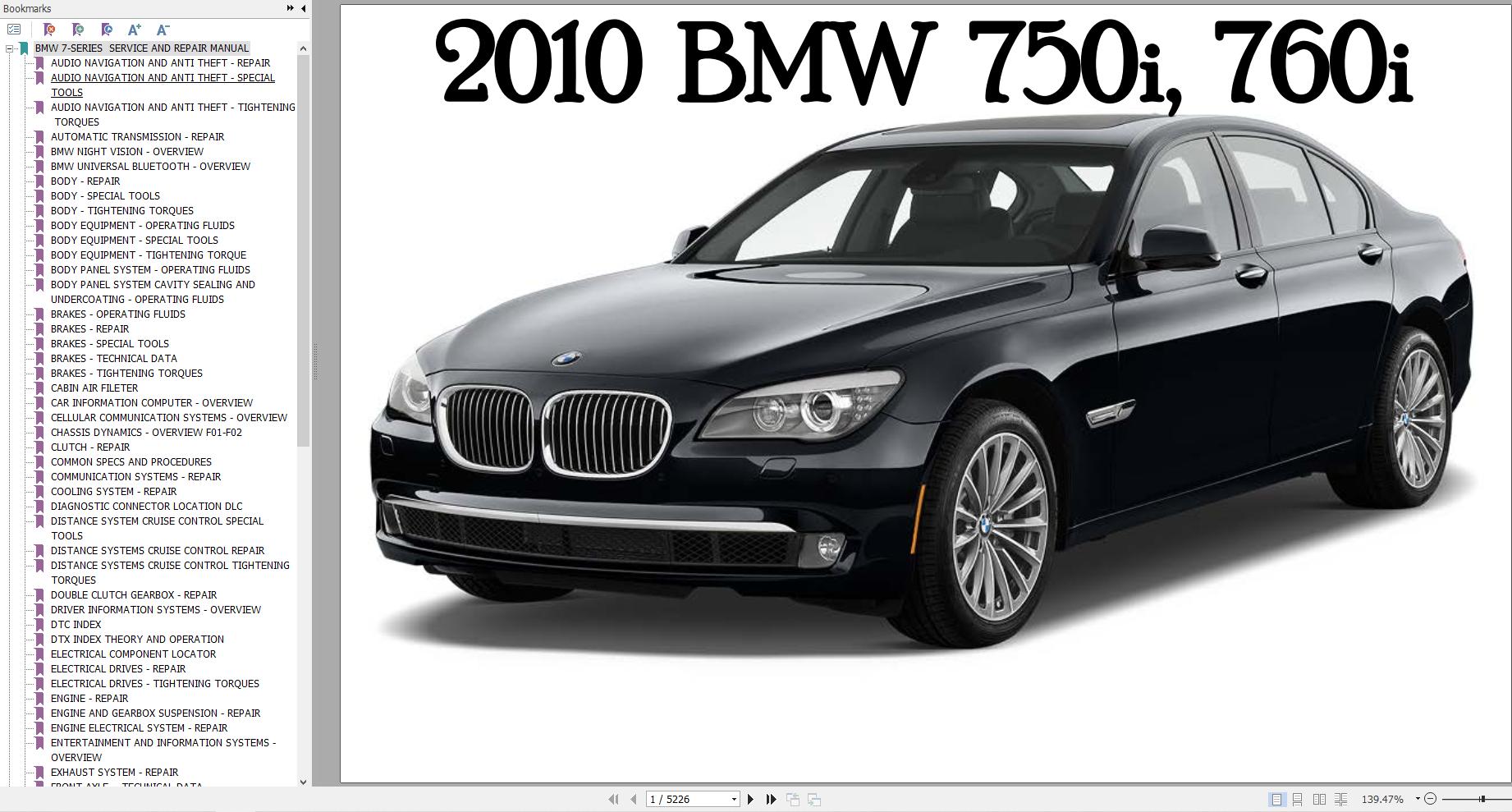 BMW F01 750i 760i 2010 Diagrams Service Repair Manual