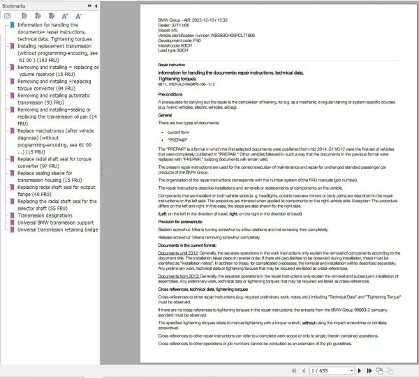 BMW M5 F90 2018 2023 Workshop Service Manuals