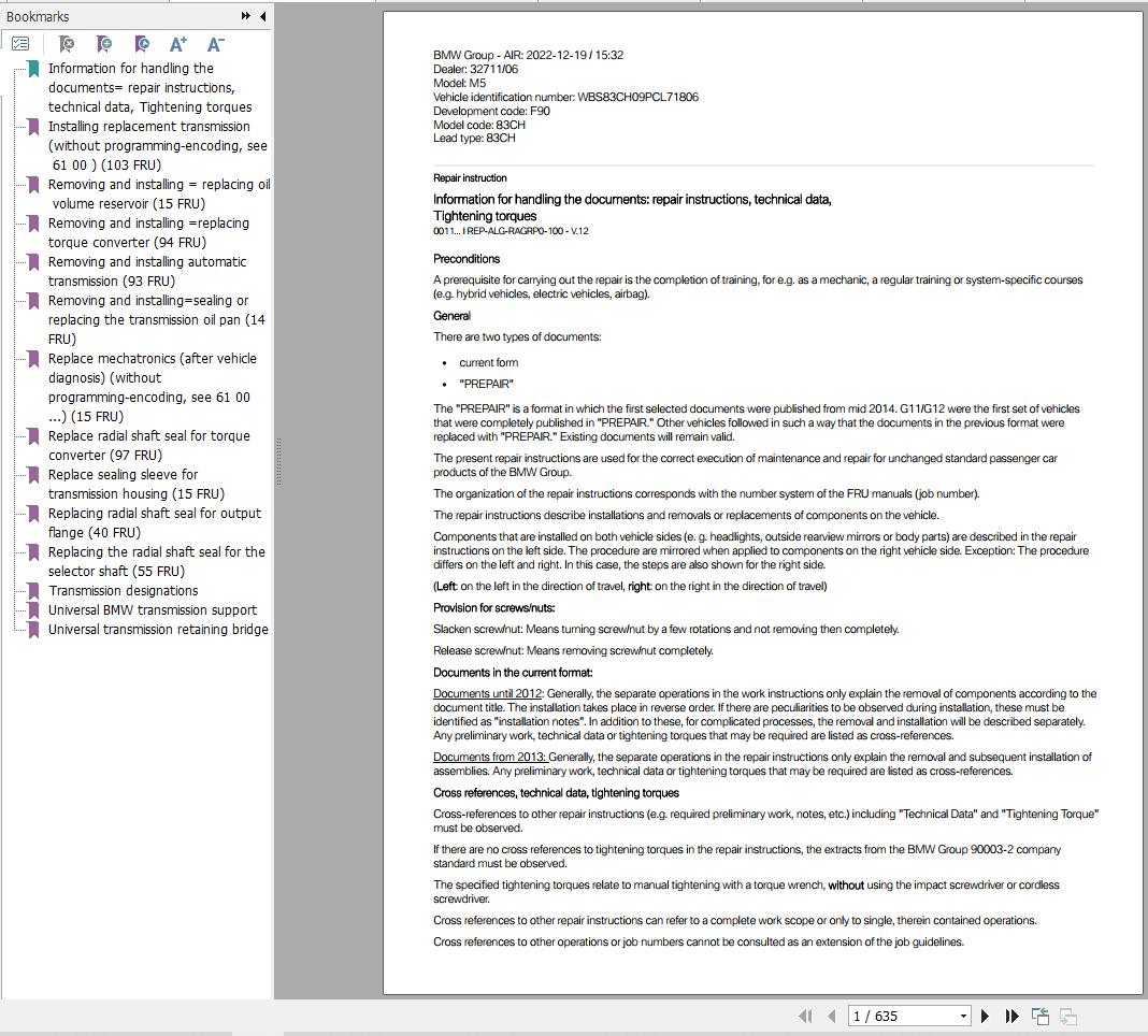 BMW M5 F90 2018 2023 Workshop Service Manuals